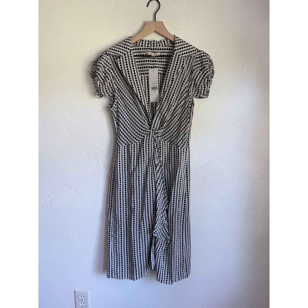 Vintage Nanette Lepore Silk Polka Dot Stripe Ruffle Dress USA NWT Size 6